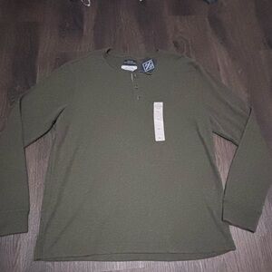 Mens St.Johns Bay Olive Green Long-Sleeve Henley Top